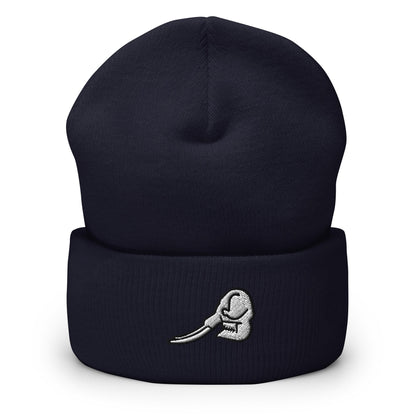 Mastadon Skull Fossil Embroidered Beanie, Handmade Cuffed Knit Unisex Slouchy Adult Winter Hat Cap Gift