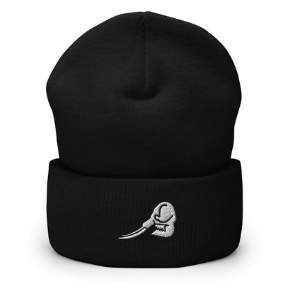 Mastadon Skull Fossil Embroidered Beanie, Handmade Cuffed Knit Unisex Slouchy Adult Winter Hat Cap Gift