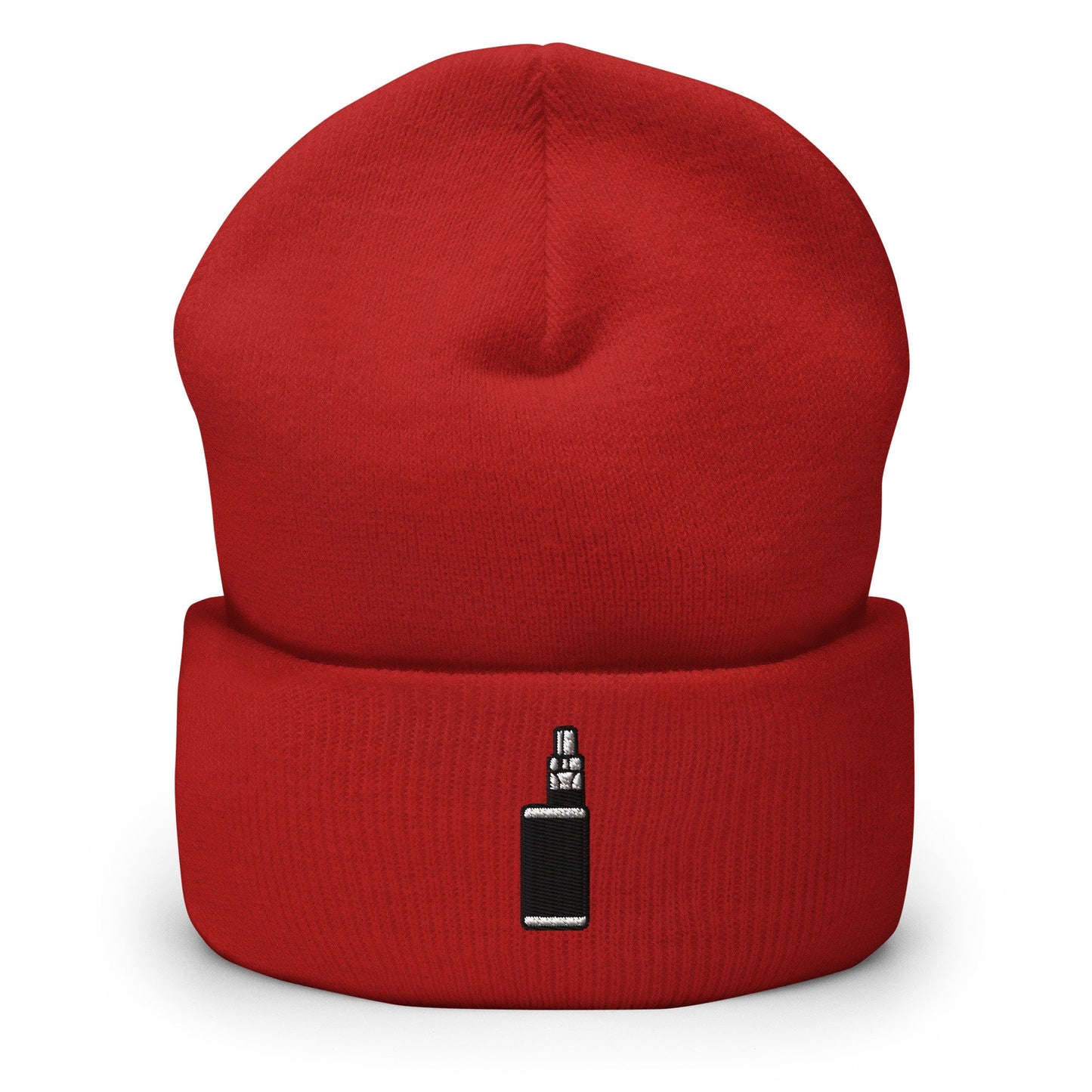 E-Cigarette Vape Embroidered Beanie, Handmade Cuffed Knit Unisex Slouchy Adult Winter Hat Cap Gift