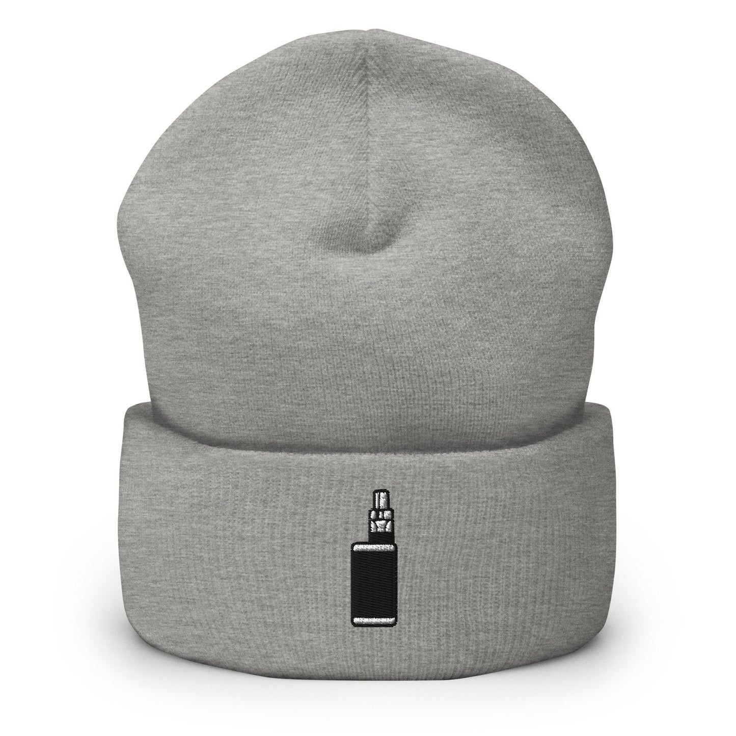 E-Cigarette Vape Embroidered Beanie, Handmade Cuffed Knit Unisex Slouchy Adult Winter Hat Cap Gift