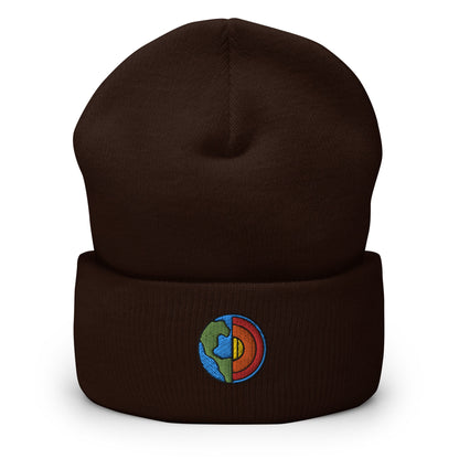Geologist Planet Earth Core Embroidered Beanie, Handmade Cuffed Knit Unisex Slouchy Adult Winter Hat Cap Gift