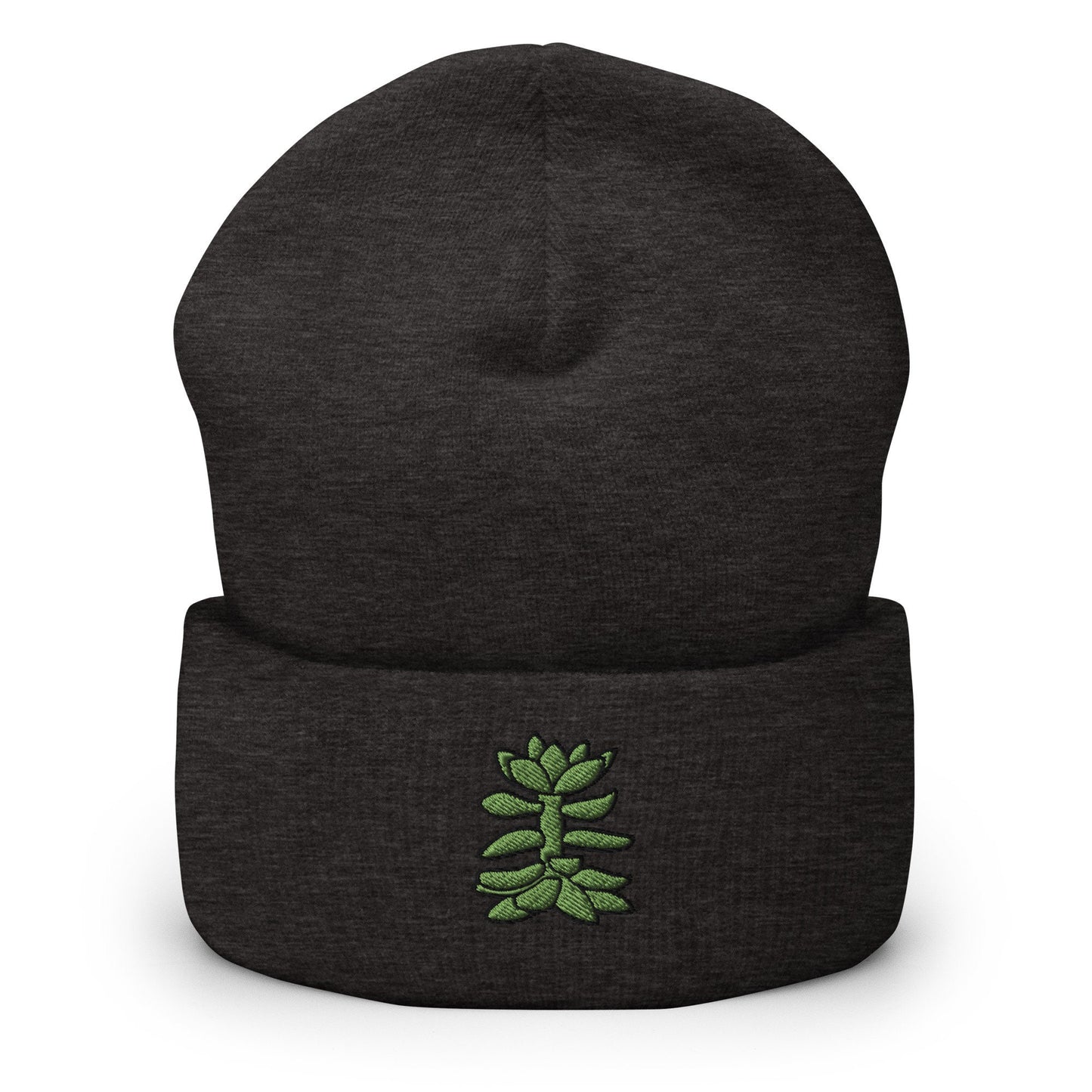 Succulent Cactus Plant Embroidered Beanie, Handmade Cuffed Knit Unisex Slouchy Adult Winter Hat Cap Gift