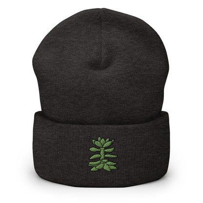 Succulent Cactus Plant Embroidered Beanie, Handmade Cuffed Knit Unisex Slouchy Adult Winter Hat Cap Gift