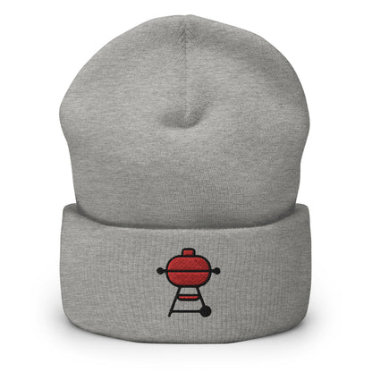Barbecue BBQ Charcoal Grill Cookout Embroidered Beanie, Handmade Cuffed Knit Unisex Slouchy Adult Winter Hat Cap Gift
