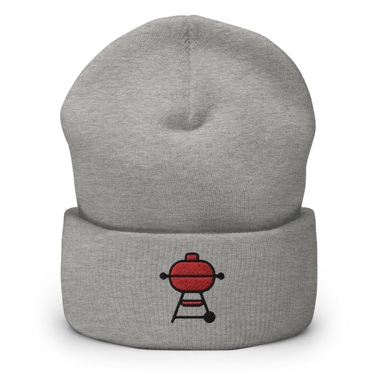 Barbecue BBQ Charcoal Grill Cookout Embroidered Beanie, Handmade Cuffed Knit Unisex Slouchy Adult Winter Hat Cap Gift