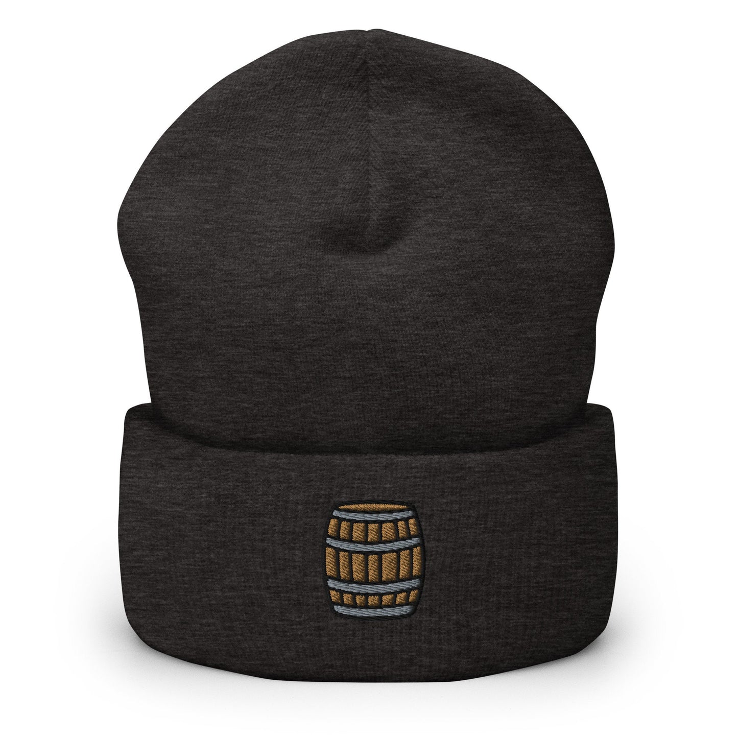 Beer Barrel Embroidered Beanie, Handmade Cuffed Knit Unisex Slouchy Adult Winter Hat Cap Gift