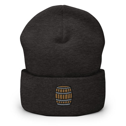 Beer Barrel Embroidered Beanie, Handmade Cuffed Knit Unisex Slouchy Adult Winter Hat Cap Gift