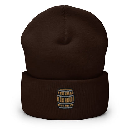 Beer Barrel Embroidered Beanie, Handmade Cuffed Knit Unisex Slouchy Adult Winter Hat Cap Gift