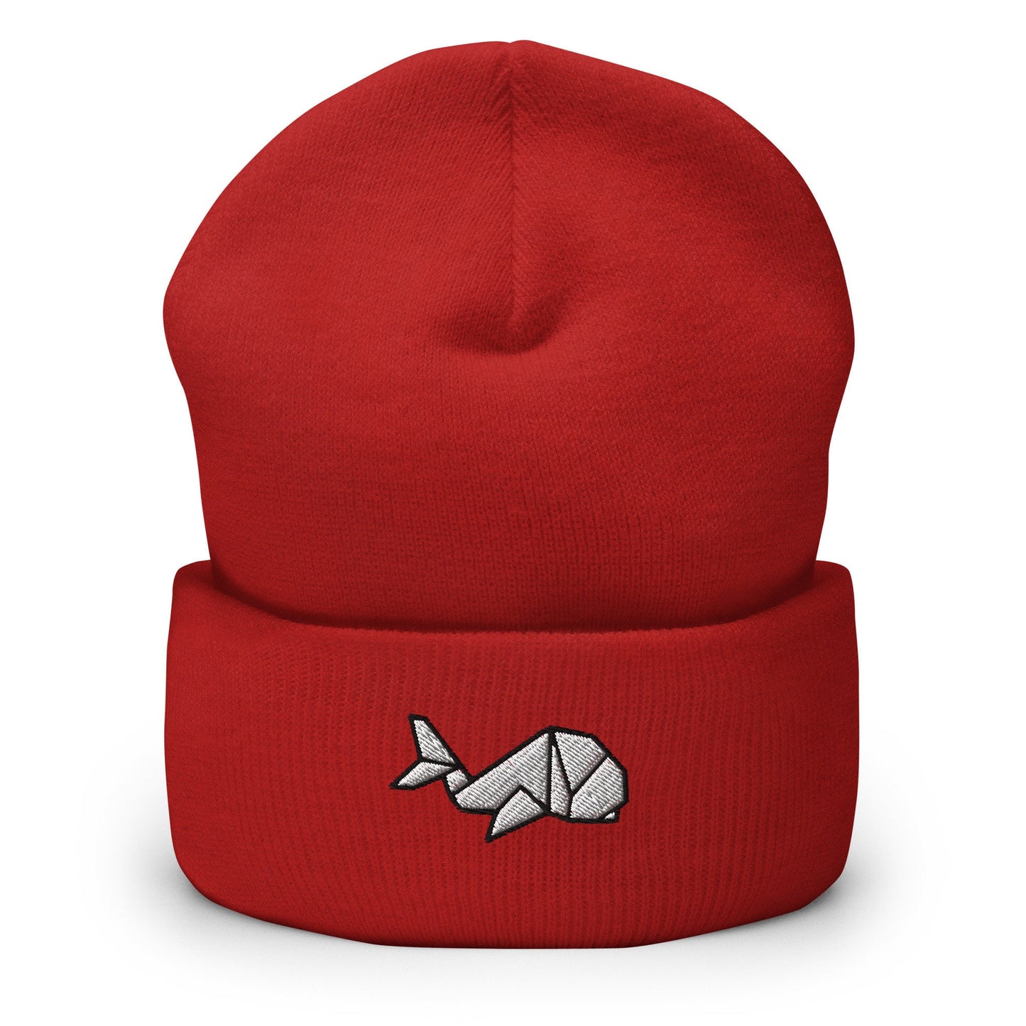 Japanese Origami Whale Embroidered Beanie, Handmade Cuffed Knit Unisex Slouchy Adult Winter Hat Cap Gift