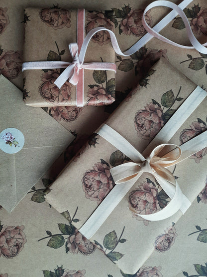Vintage rose Wrapping paper, Gift Wrap, Wrapping, Rose Gift Warp, Wrapping paper, gift paper, floral wrapping paper, rose recycled wrappaper