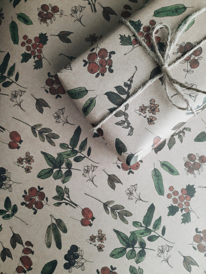 Berries and plants Wrapping paper, Gift Wrap, Wrapping, Floral Gift Warp, Wrapping paper, gift paper, floral wrapping paper, recycled paper