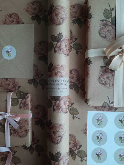 Vintage rose Wrapping paper, Gift Wrap, Wrapping, Rose Gift Warp, Wrapping paper, gift paper, floral wrapping paper, rose recycled wrappaper