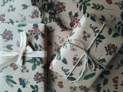 Berries and plants Wrapping paper, Gift Wrap, Wrapping, Floral Gift Warp, Wrapping paper, gift paper, floral wrapping paper, recycled paper