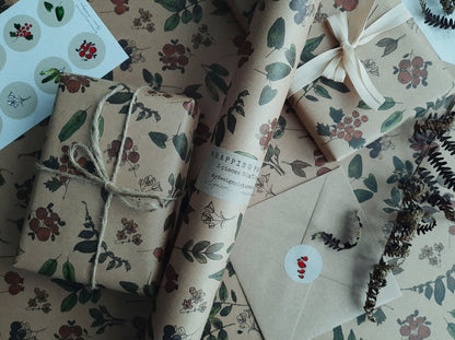 Berries and plants Wrapping paper, Gift Wrap, Wrapping, Floral Gift Warp, Wrapping paper, gift paper, floral wrapping paper, recycled paper