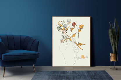 Rare Andy Warhol Flower drawing poster, Andy Warhol Flower Print, Flower Hand poster, Andy Warhol Wall art decor, Warhol Home Decor