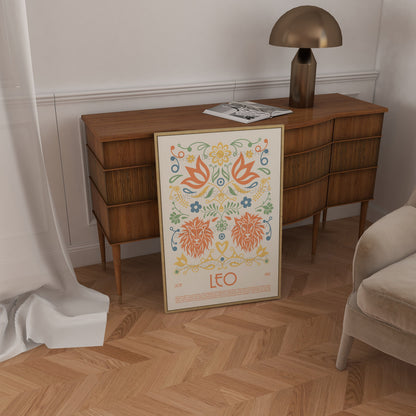 Leo Poster, Horoscope Print, Astrological Wall Art, Tarot, Exhibition Poster, Zodiac Poster, Birthday Present, Boho, Housewarming, Bedroom