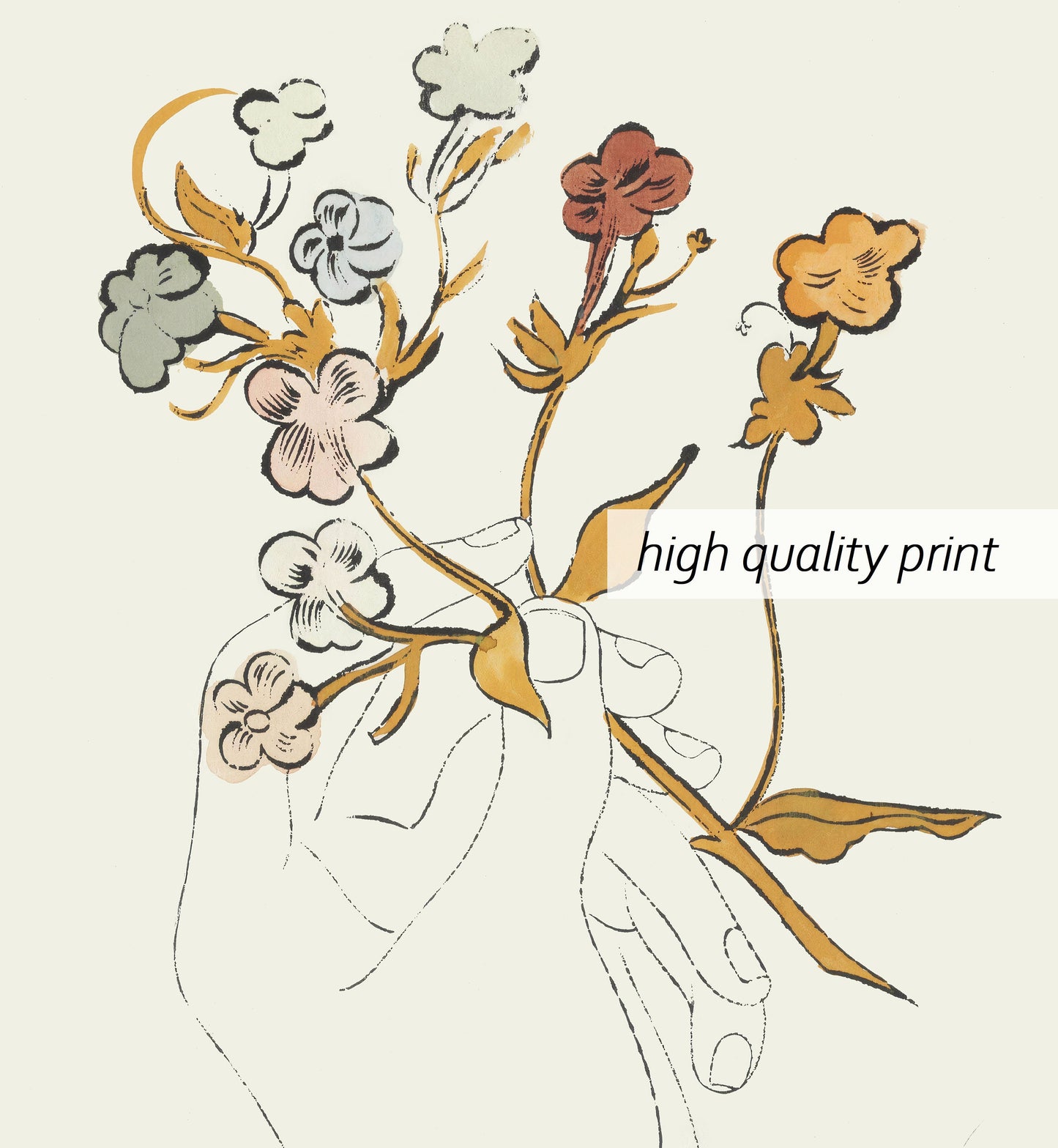 Rare Andy Warhol Flower drawing poster, Andy Warhol Flower Print, Flower Hand poster, Andy Warhol Wall art decor, Warhol Home Decor