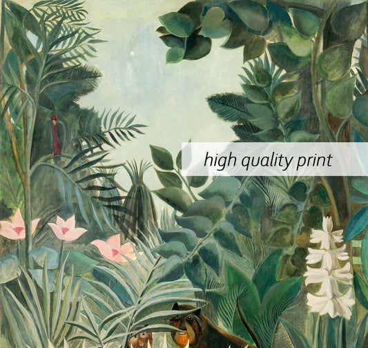 Henri Rousseau The Equatorial Jungle Print with Flamingo, Jungle tropical poster, Tropical wall art, Henri Rousseau poster, Wall Decor