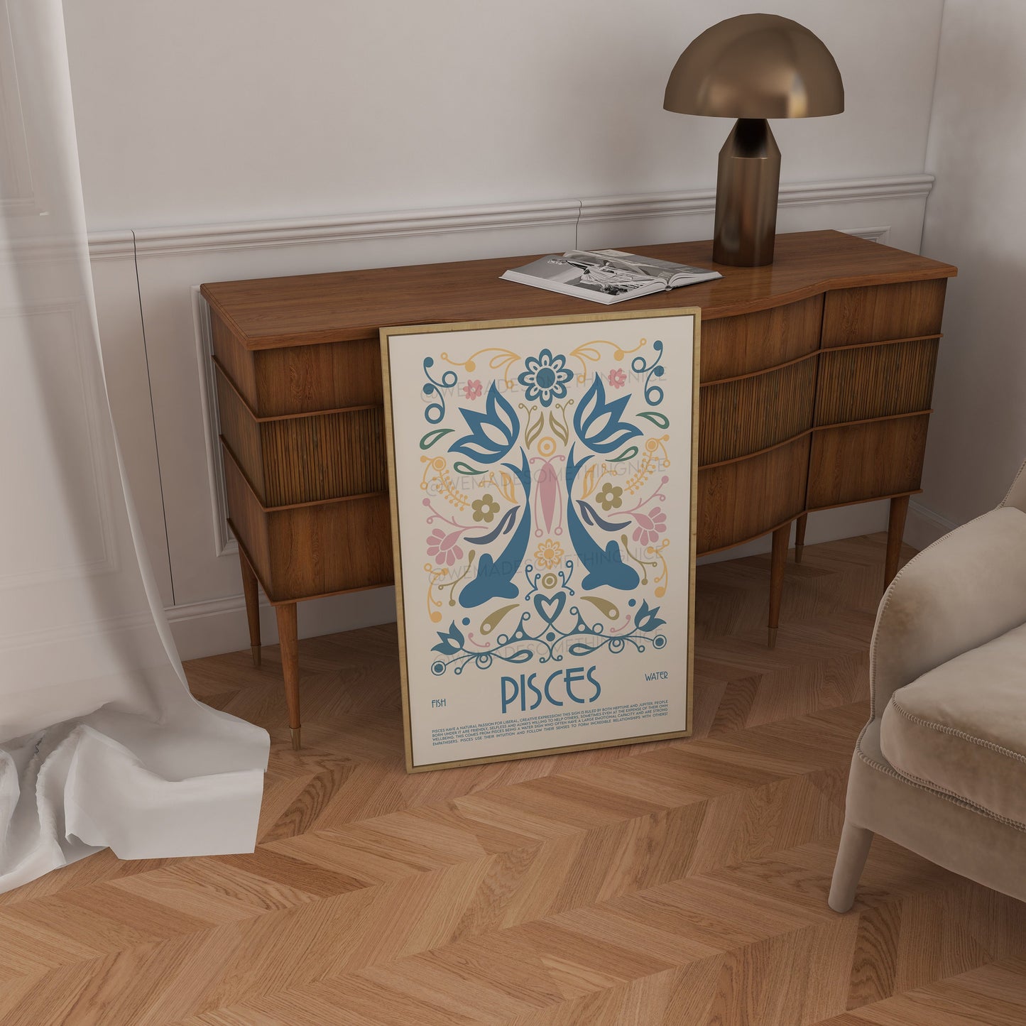 Pisces Poster, Horoscope Print, Astrological Wall Art, Tarot, Exhibition Poster, Zodiac Poster, Birthday Present, Housewarming, Boho