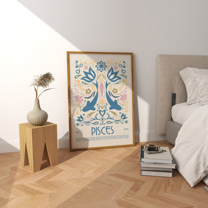 Pisces Poster, Horoscope Print, Astrological Wall Art, Tarot, Exhibition Poster, Zodiac Poster, Birthday Present, Housewarming, Boho