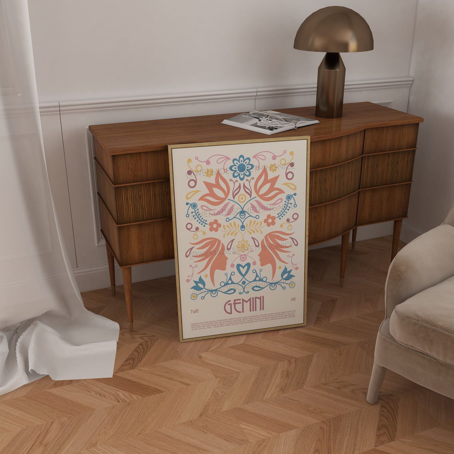 Gemini Poster, Horoscope Print, Astrological Wall Art, Tarot, Exhibition Poster, Zodiac Poster, Birthday Present, Boho Housewarming