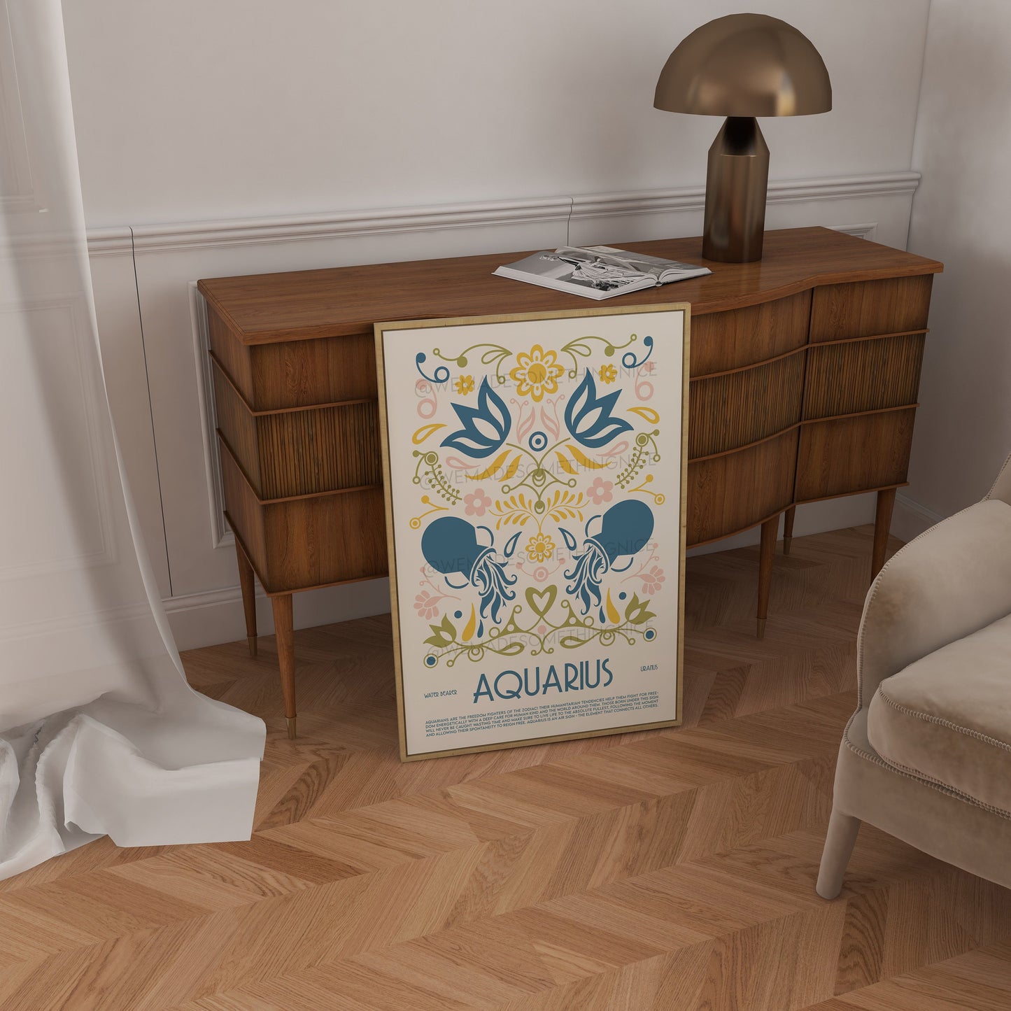 Aquarius Poster, Horoscope Print, Astrological Wall Art, Illustration, Exhibition Poster, Zodiac Poster, Birthday, Boho, Housewarming