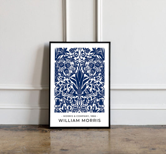 William Morris Tulip Poster, William Morris Tulip Print, William Morris Blue Art, Vintage Poster, Blue Floral Print, Floral Vintage Print
