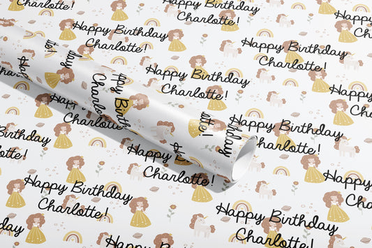 Personalised Birthday Gift Wrap, Wrapping Paper, Princesses, Your Name, Customised, Girl, Paper, Your Age, Pattern, Eco friendly, Recyclable