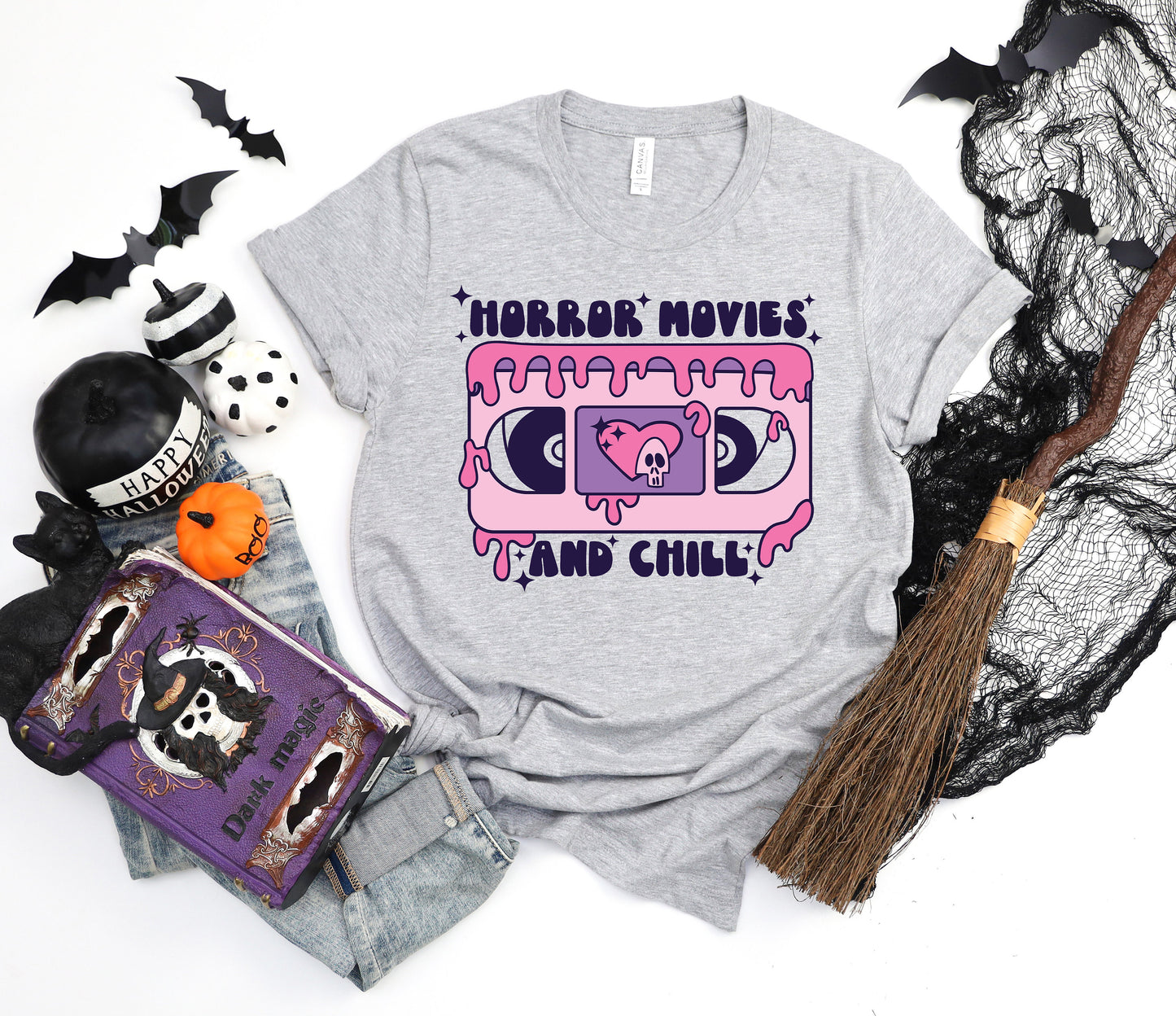 Horror Movies Shirt, Horror Movies and Chill Distressed Shirt, Boo, Halloween Shirt, Spooky Season, Pumpkin T-Shirt, Halloween Night Shirt