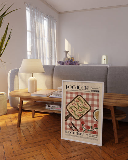 Focaccia Print, Food Art, Kitchen Art, Kitchen Poster, Kitchen Print, Italy Poster Kitchen Decor, Mid Century Modern