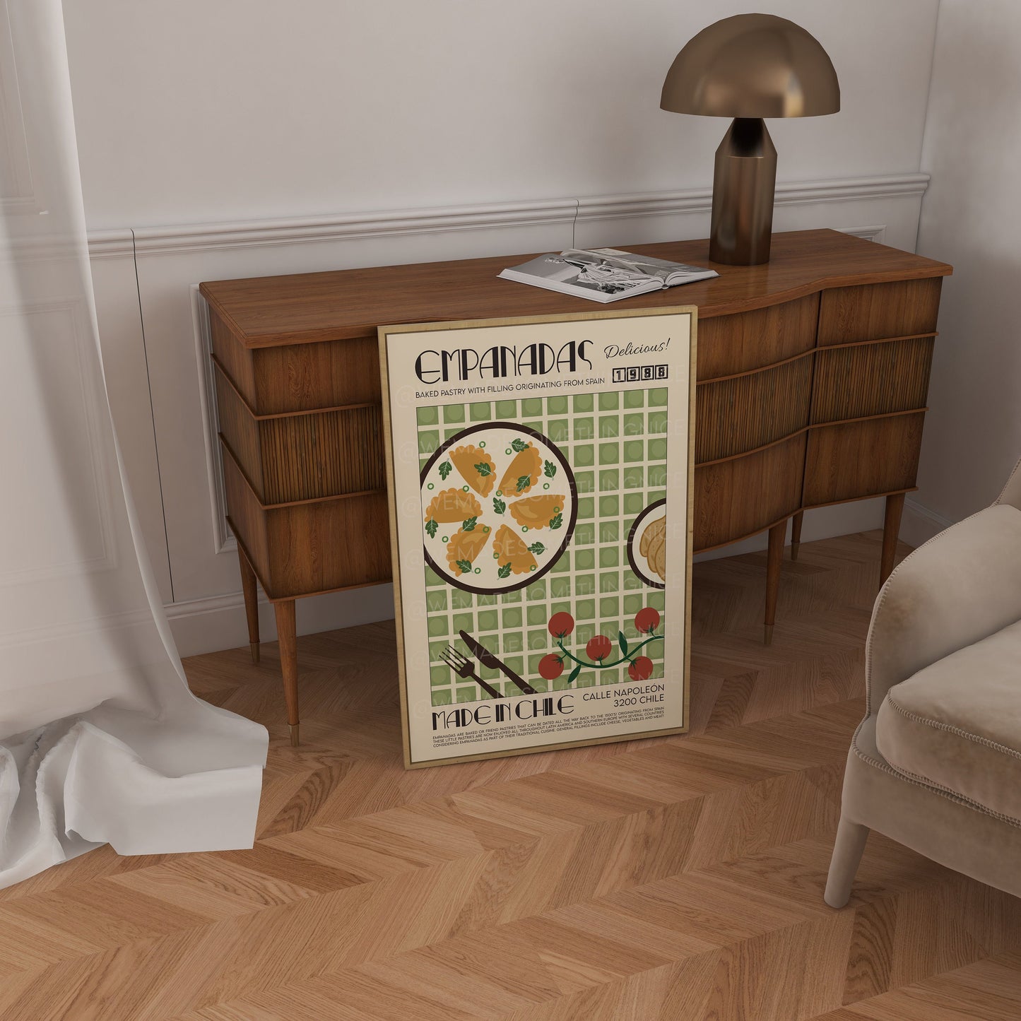 Empanadas Print, Kitchen Poster, Kitchen Print, Food Poster, Kitchen Decor, Food Art, Mid Century Modern, Eat Sign, Chile, Argentina