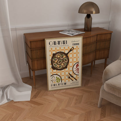 Calamari Print, Kitchen Art, Food Poster, Food Illustration, Kitchen Decor, Food Art, Mid Century Modern, Eat Sign, Trendy Wall Art