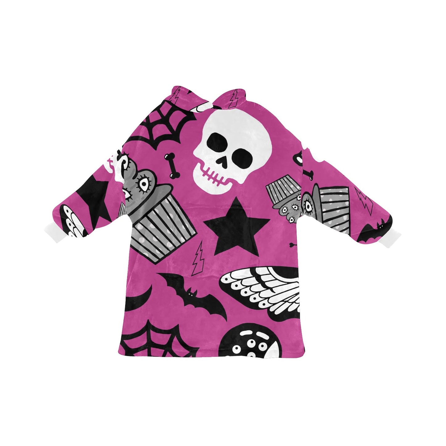 Pink Spooky Halloween Theme Blanket Hooded Jumper Hoodie Winter Oversized Kids Adults