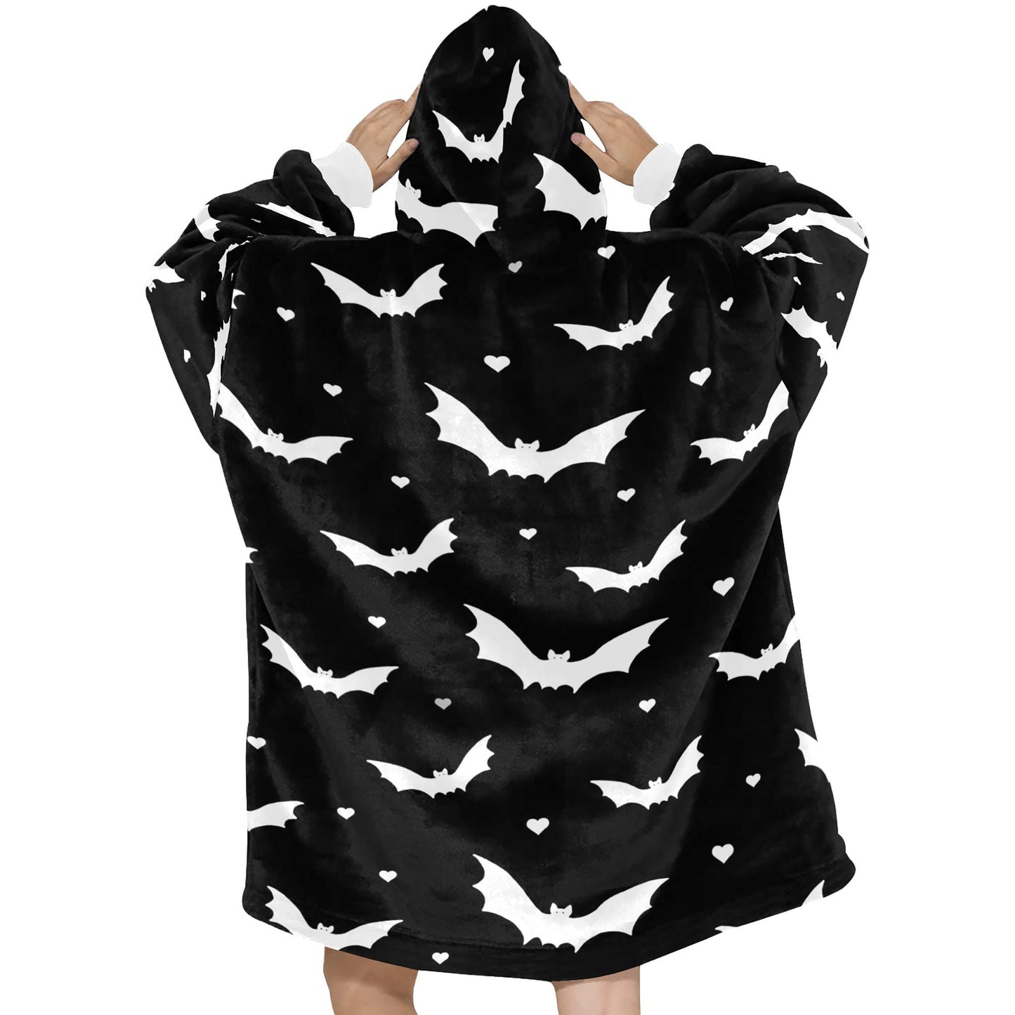 Black Bats Spooky Halloween Theme Blanket Hooded Jumper Hoodie Winter Oversized Kids Adults