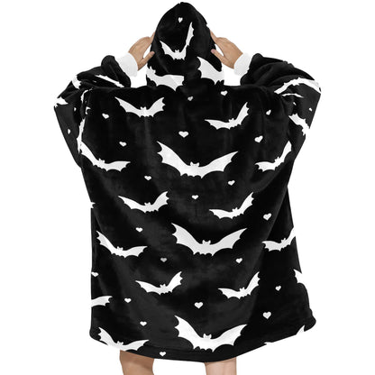 Black Bats Spooky Halloween Theme Blanket Hooded Jumper Hoodie Winter Oversized Kids Adults