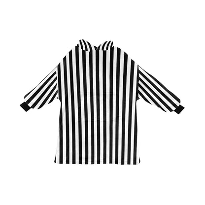 Black & White Striped Spooky Halloween Theme Blanket Hooded Jumper Hoodie Winter Oversized Kids Adults