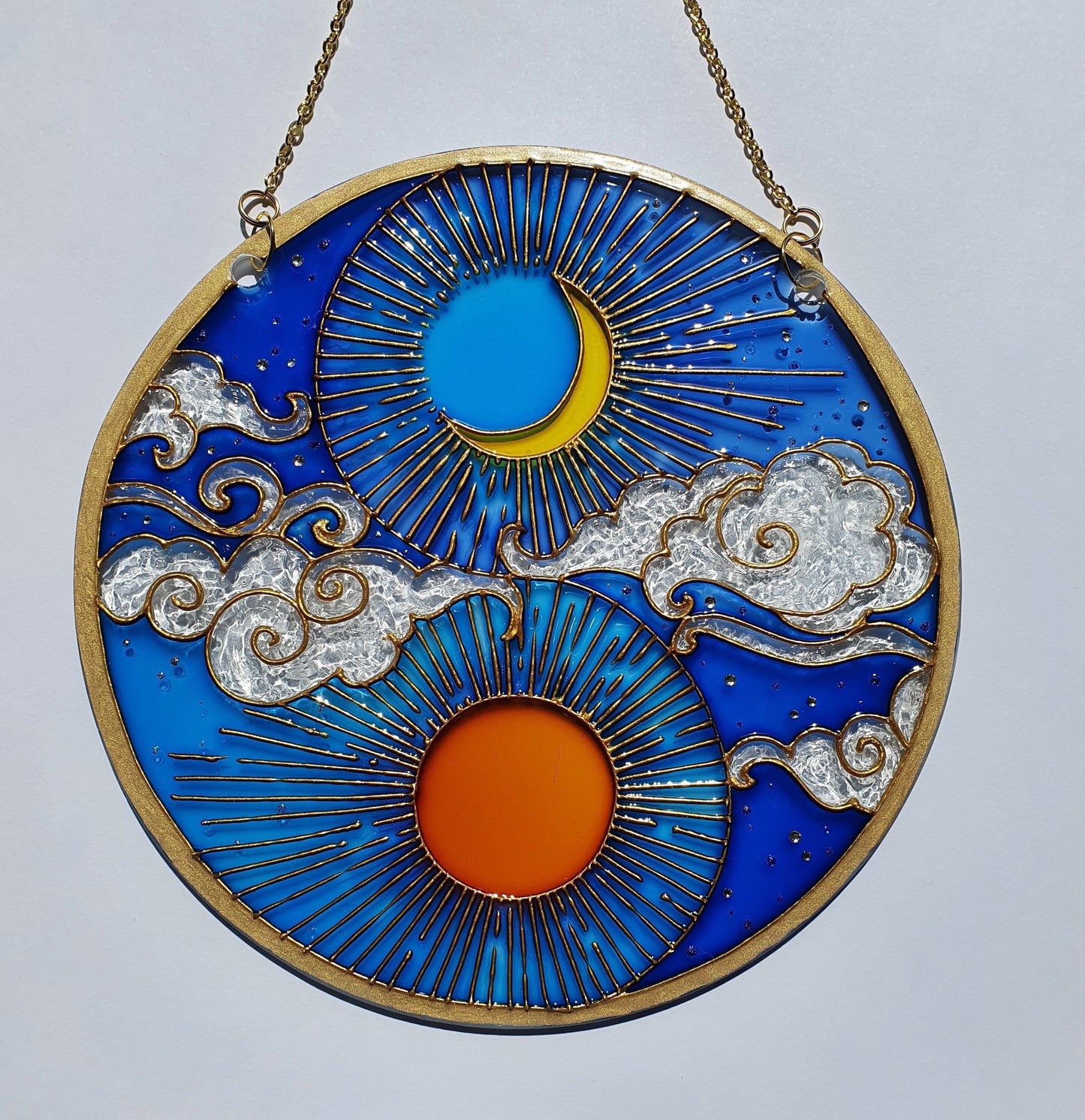 Stained glass Sun and moon Suncatcher for windows hangings