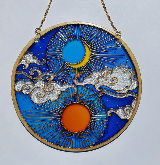 Stained glass Sun and moon Suncatcher for windows hangings