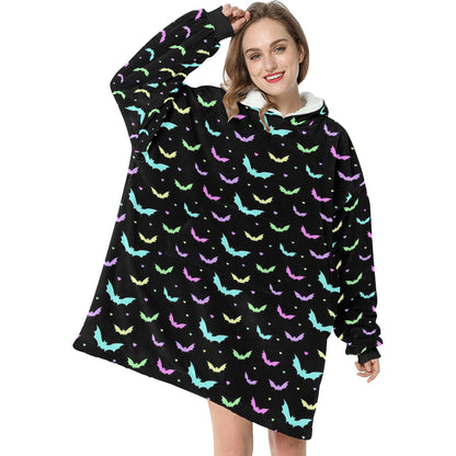 Pastel Goth Bats Spooky Halloween Theme Blanket Hooded Jumper Hoodie Winter Oversized Kids Adults