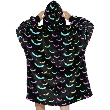 Pastel Goth Bats Spooky Halloween Theme Blanket Hooded Jumper Hoodie Winter Oversized Kids Adults