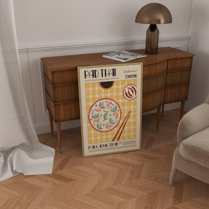 Pad Thai Poster, Kitchen Art, Kitchen Poster, Modern Kitchen Decor, Illustration, Thailand, Food, Chef Print, Bar Art, Retro Wall Art