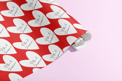 Personalised Gift Wrap, Names, Wrapping Paper, Birthday, Hearts, Customised, Wedding, Party, Engagement, Couples, Valentines Anniversary Red