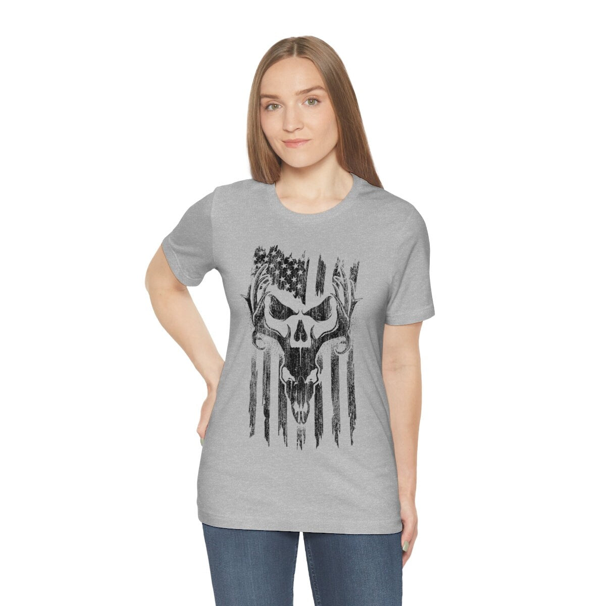 USA Deer Hunting Shirt | Antler Tee Christmas Gift Idea | Wild Life T-shirt | Hunter Cotton Jersey | Outdoor Short Sleeve | Deer Skull Shirt