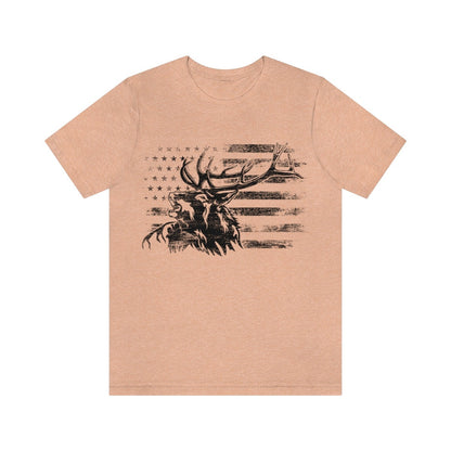 US Elk Deer Shirt | Deer Hunting T-shirt | Wild Hunter Short Sleeve | Wilderness Cotton Jersey | USA Outdoor Lover Gift Ideaa | Camping Tee