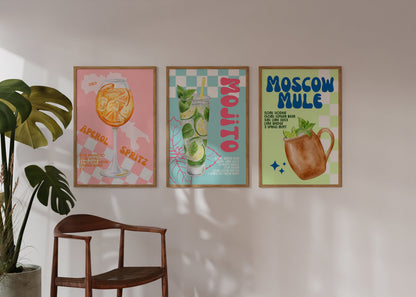 Negroni Retro Cocktail Print - Kitchen Poster, Gin Cocktail Poster, Funky Bar Print, Trendy Alcohol Recipe Art, Colourful Groovy, Orange