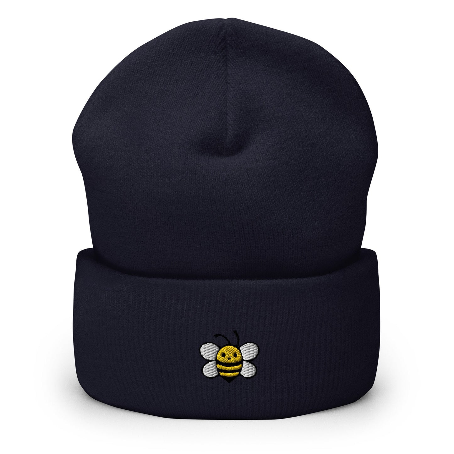 Cute Bee Embroidered Beanie, Handmade Cuffed Knit Unisex Slouchy Adult Winter Hat Cap Gift