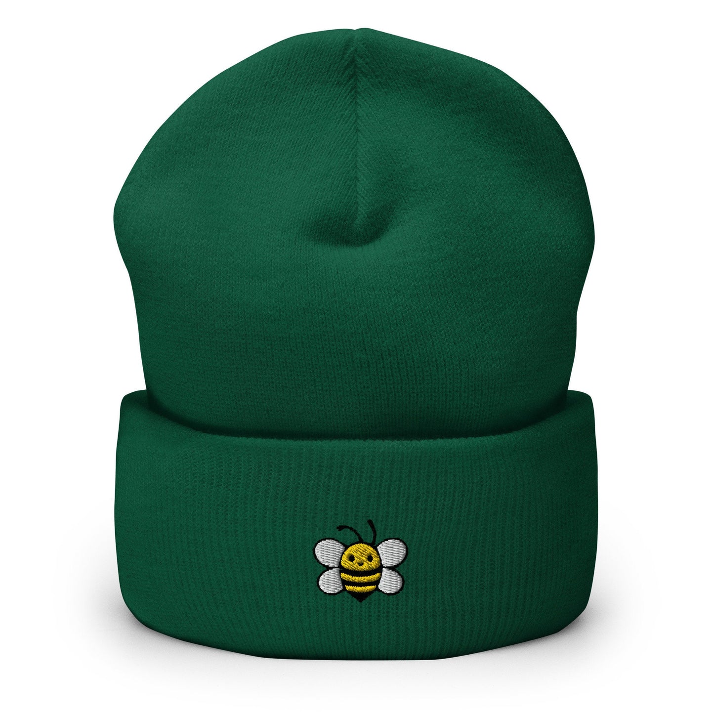 Cute Bee Embroidered Beanie, Handmade Cuffed Knit Unisex Slouchy Adult Winter Hat Cap Gift