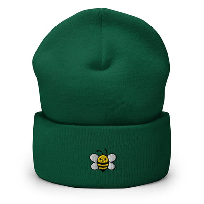 Cute Bee Embroidered Beanie, Handmade Cuffed Knit Unisex Slouchy Adult Winter Hat Cap Gift