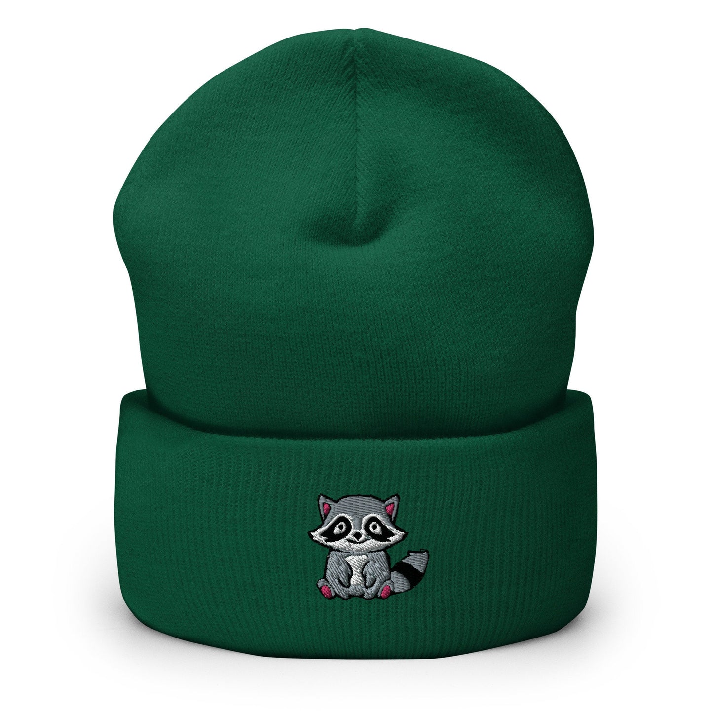 Trash Panda Raccoon Embroidered Beanie, Handmade Cuffed Knit Unisex Slouchy Adult Winter Hat Cap Gift