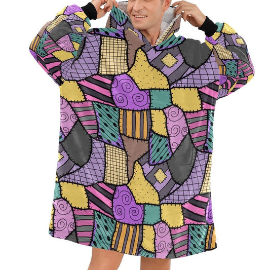 Sally Stitches Patchwork Theme Blanket Hooded Unisex Jumper Hoodie Winter Oversized Kids Adults Gift